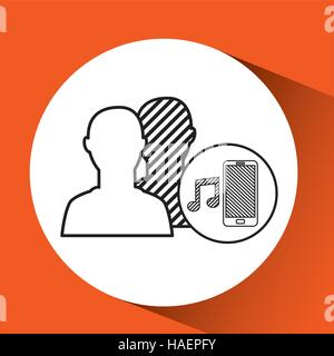 silhouette head connected mobile music social media vector illustration eps 10 Stock Vector