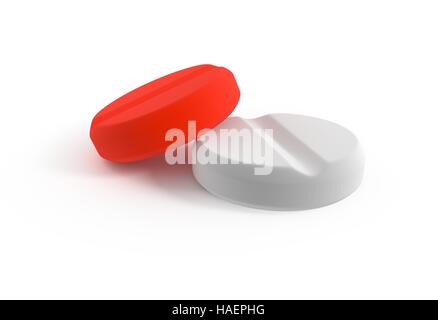 Two white and red tablets isolated 3d illustration Stock Photo