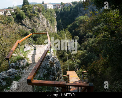 Zip wire across Pazin Gorge (Pazinska jama), Pazin, Istria, Republic of Croatia. Stock Photo