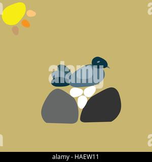 Hen in rock nest sitting on eggs Stock Vector