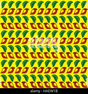 pattern with birds and  leaves on yellow background Stock Vector