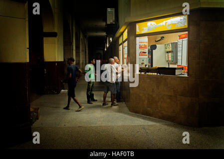 late night fast food shop Havana central Cuba,Havana,Cuba,fast food shop,exterior night shot Stock Photo