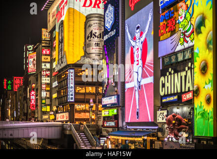 OSAKA, JAPAN - November, 19, 2014: Glico man neon signboard in Dotonbori district, Osaka Stock Photo