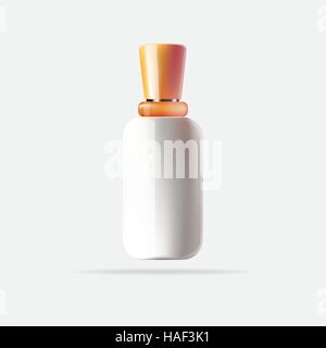 White Cosmetic Container with Orange Cap. Vector Illustration. Isolated Bottle for Mock Up. Stock Vector