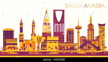 Abstract Saudi Arabia Skyline with Color Landmarks. Vector Illustration. Business Travel and Tourism Concept. Image for Presentation Banner Placard Stock Vector