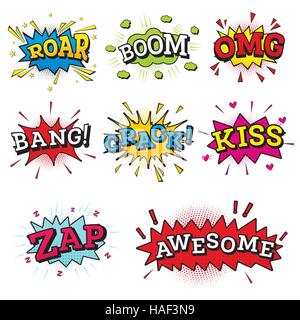 Set of Comic Text in Pop Art Style. Vector Illustration. Stock Vector