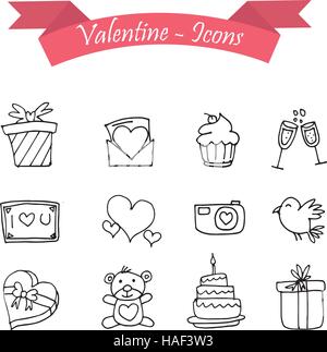 Valentine day icons with hand drawn Stock Vector