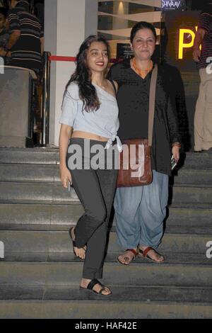 Bollywood actor Radhika Apte and filmmaker Leena Yadav during the screening of film Parched in Mumbai, India Stock Photo