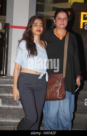 Bollywood actor Radhika Apte and filmmaker Leena Yadav during the screening of film Parched in Mumbai, India Stock Photo