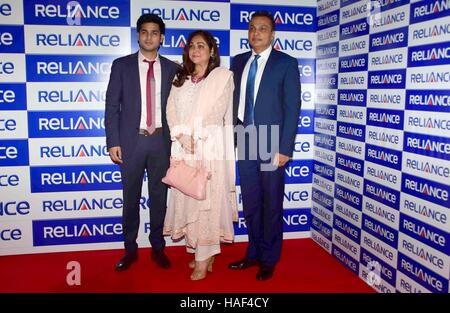 Anil Ambani, Chairman, Reliance Group his wife Tina Ambani Jai Anmol Ambani, Additional Director Reliance Capital AGM Mumbai Stock Photo