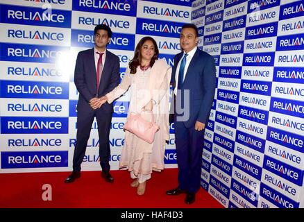 Anil Ambani Reliance Group wife Tina Ambani and Jai Anmol Ambani, Additional Director during Reliance Capital AGM Mumbai Stock Photo