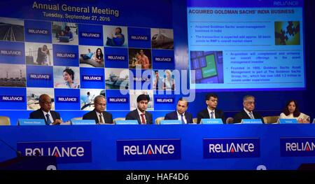 Anil Ambani, Chairman, Reliance Group and Jai Anmol Ambani, Additional Director during Reliance Capital AGM, in Mumbai Stock Photo