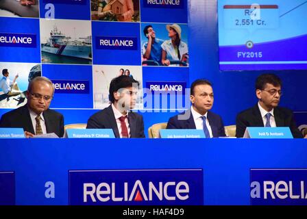 Anil Ambani, Chairman, Reliance Group and Jai Anmol Ambani, Additional Director during Reliance Capital AGM, in Mumbai Stock Photo