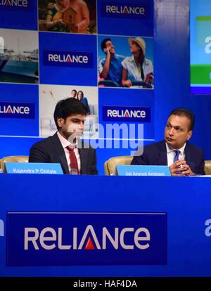 Anil Ambani, Chairman, Reliance Group and Jai Anmol Ambani, Additional Director during Reliance Capital AGM, in Mumbai Stock Photo