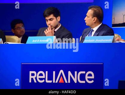 Anil Ambani, Chairman, Reliance Group and Jai Anmol Ambani, Additional Director during Reliance Capital AGM, in Mumbai Stock Photo