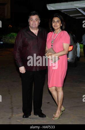 Bollywood actor Rishi Kapoor with his wife actress Neetu Kapoor during Rima Jain 60th birthday celebration Mumbai India Stock Photo