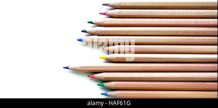 Wooden Color pencils movement top view stationery office supply business isolated Stock Photo
