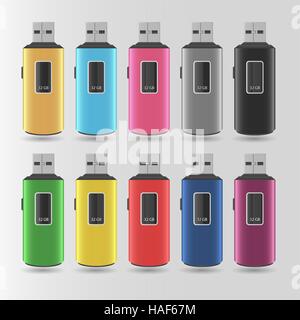 Set Of Vector Colorful Flash Drives On A Gray Background Stock Vector