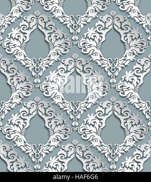 Seamless 3D Gray Damask Pattern With Shadows Stock Vector