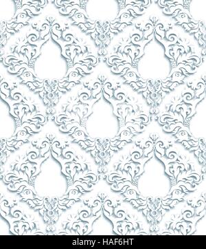 Vector Damask Seamless Background with 3d Floral Pattern for Greeting ...