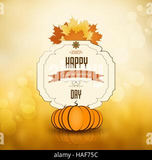 Thanksgiving Day Orange Background With Maple Leafs, Ripe Pumpkin And Text Stock Vector