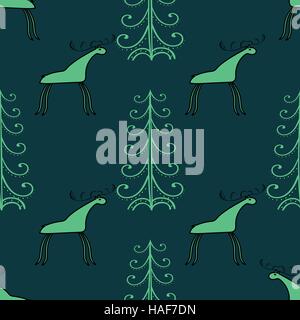 Moose wood ethnic ornament seamless pattern. Stock Vector