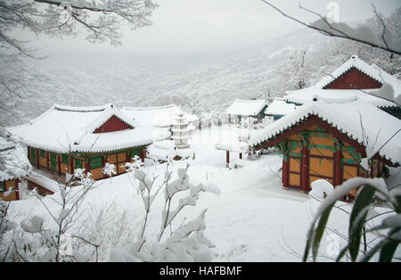 Wonhyosa, Buddhist temple, covered with thick snow, in winter in South Korea Stock Photo