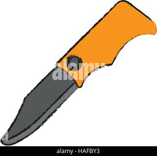 drawing hunting knife tool equipment camping yellow les Stock Vector