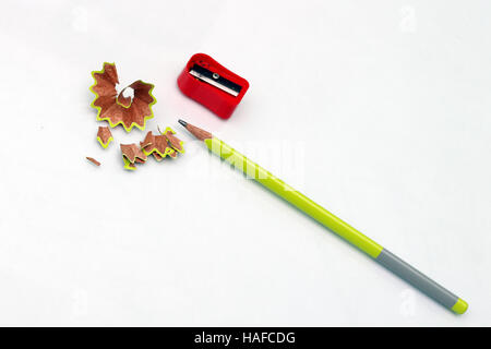 Pencil and sharpen is isolated on a white background. Stock Photo