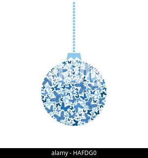 Vector Christmas tree ball from blue butterflies Stock Vector