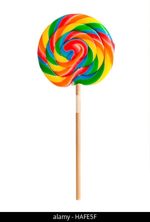 Retro candy lollipop swirl on wooden stick Stock Photo