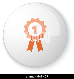 Glossy white web button with orange Prize Ribbon icon on white background Stock Photo