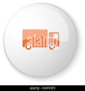 Glossy white web button with orange Delivery Truck icon on white background Stock Photo