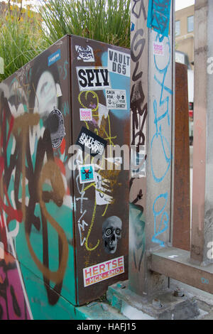 Graffiti and stickers in Leak Street, Lambeth, London, England, United Kingdom Stock Photo