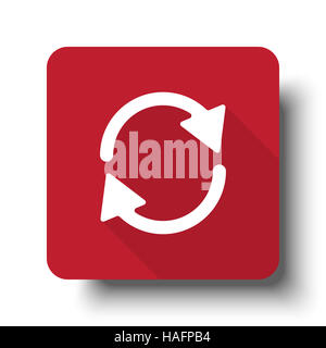 Flat Refresh web icon on red button with drop shadow Stock Photo