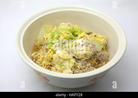 Thai cuisine , Asian noodles with minced pork and vegetable Stock Photo