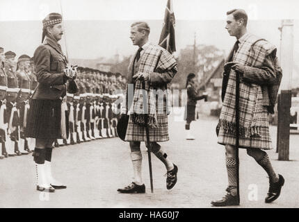 King Edward VIII, middle of picture, and his brother the Duke of York future King George VI at Balmoral in 1936.  Edward VIII, 1894 – 1972.  King of the United Kingdom and the Dominions of the British Empire, and Emperor of India, from 20 January 1936 until his abdication on 11 December the same year.  Duke of York future George VI, 1895 – 1952.  King of the United Kingdom and the Dominions of the British Commonwealth. Stock Photo