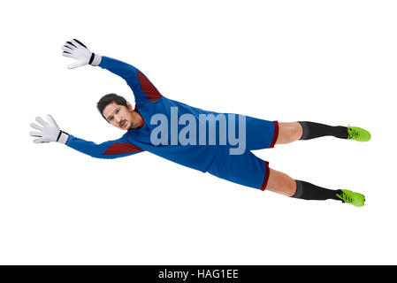 Image of goalkeeper catch ball isolated over white background Stock Photo