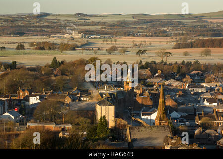 A frosty winters morning looking down on the town of Lockerbie, Annandale, Scotland, UK Stock Photo