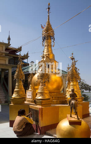 The Popa Taungkalat (Taung Kalat) Shrine, home to 37 Mahagiri Nats, or spirits. Myanmar. Stock Photo