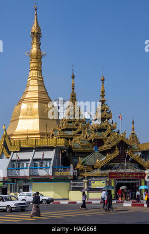 The Sule Pagoda is a Burmese stupa located in the heart of downtown Yangon (Rangoon), in Myanmar (Burma). Stock Photo