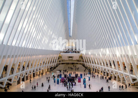 New York, United States of America - November 18, 2016: Interior view of the Oculus train station at the World Trade Center Stock Photo