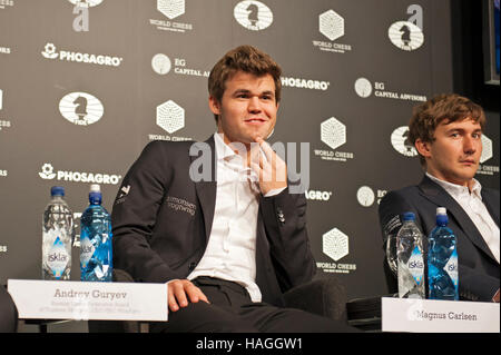 Magnus Carlsen, the Norwegian chess player who came to international  attention after winning the C group of the Corus Chess Tournament in  January 2004 at the age of thirteen, plays against Armenian