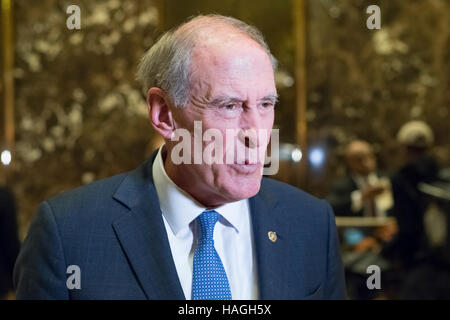 New York, USAA. 30th Nov, 2016. United States Senator Dan Coats (Republican of Indiana) speaks briefly with the press following his meeting with USAA President-elect Donald Trump, at Trump Tower in New York, New York, USAAA on November 30, 2016. Credit: Albin Lohr-Jones/Pool via CNP - NO WIRE SERVICE - Photo: Albin Lohr-Jones/Consolidated/dpa/Alamy Live News Stock Photo