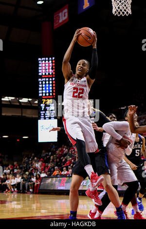 Piscataway, New Jersey, USA. 1st Dec, 2016. Rutgers forward, KANDISS BARBER (22), battles for a rebound against Duke in a game at the Rutgers Athletic Center in Piscataway, New Jersey. © Joel Plummer/ZUMA Wire/Alamy Live News Stock Photo