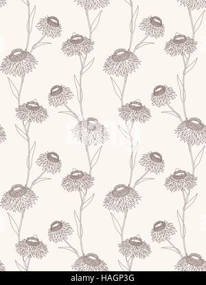 Linear flower seamless pattern on beige background Stock Vector