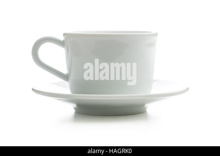 White cup with saucer isolated on white background. Stock Photo