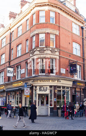 Exterior view of the entrance to the Ku Bar, award winning gay bar, near Leicester Square, London, UK Stock Photo