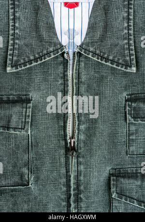 blue jacket jeans with zipper in close up view Stock Photo