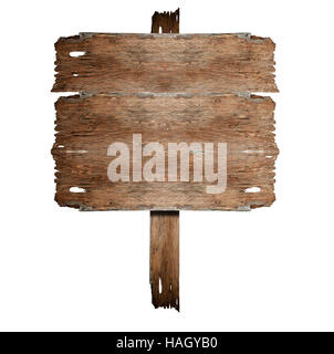 Wooden sign isolated on white. Wood old planks sign. Stock Photo